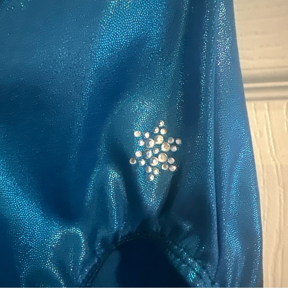 Snowflake Designs Gymnastics Leotard Holographic Teal Black & White Size L - Picture 2 of 5